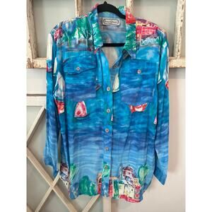 Vintage Saint Germain Paris size medium rayon blouse with sailboats
